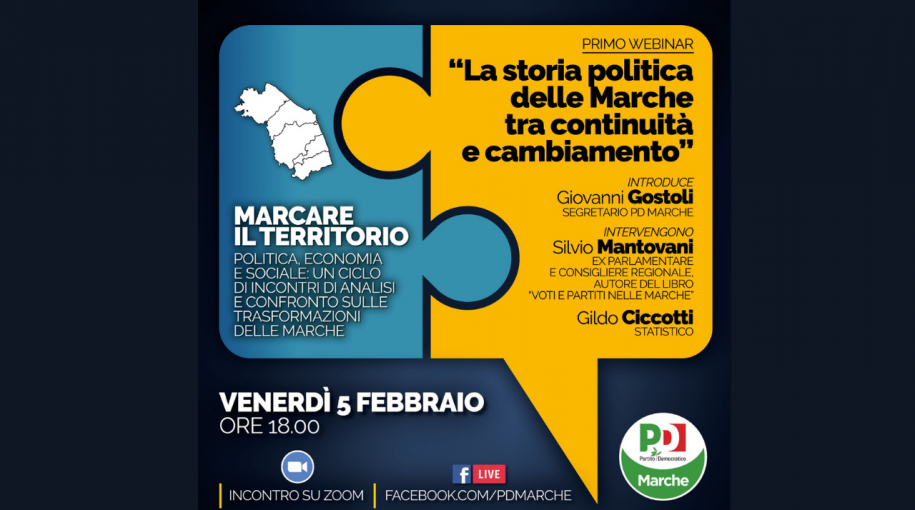 Al via i webinar del Pd Marche. Marcare il territorio, Politica, economia e sociale